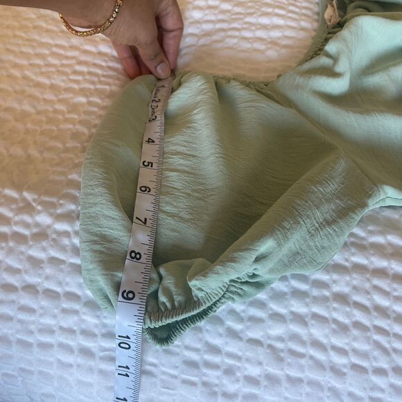 Altar'd State Women’s Boho Green Peplum Blouse Pastel Summer Tie Back Top  S - Picture 5 of 8